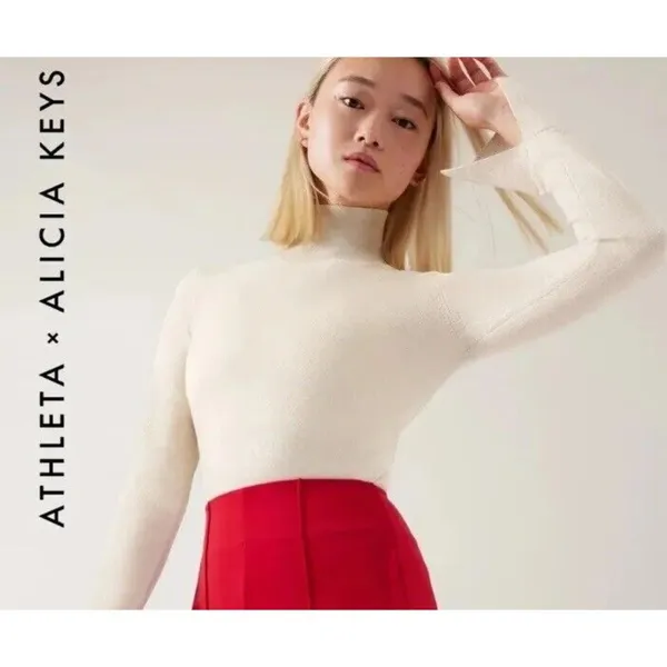 Athleta M Alicia Keys Inner Strength Merino Wool Bodysuit Chantilly Cream Medium - Image 3