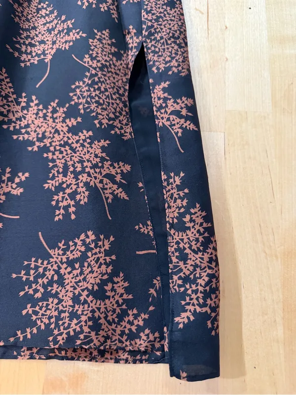 Rebecca Taylor Arden Black and Brown Fern Print Midi Dress - Image 4