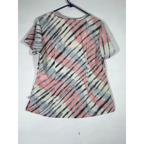 Healing Hands Purple Label Isabel Scrub Top Women L Pink Grey Tie Dye 2218-TDW - Image 2