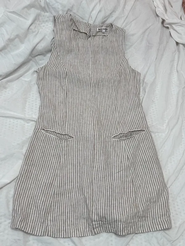 Reformation Citron Linen Dress, Sandy Striped size 8 petite - Image 5