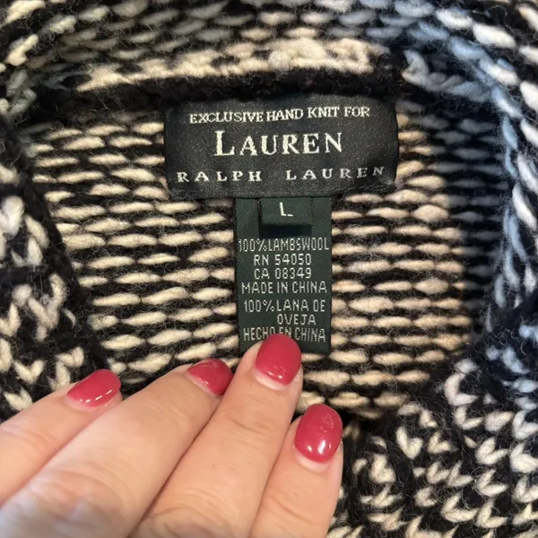 RALPH‎ LAUREN Hand Knitted Lambswool Hooded Sweater Coat Womens Size Large - Image 5
