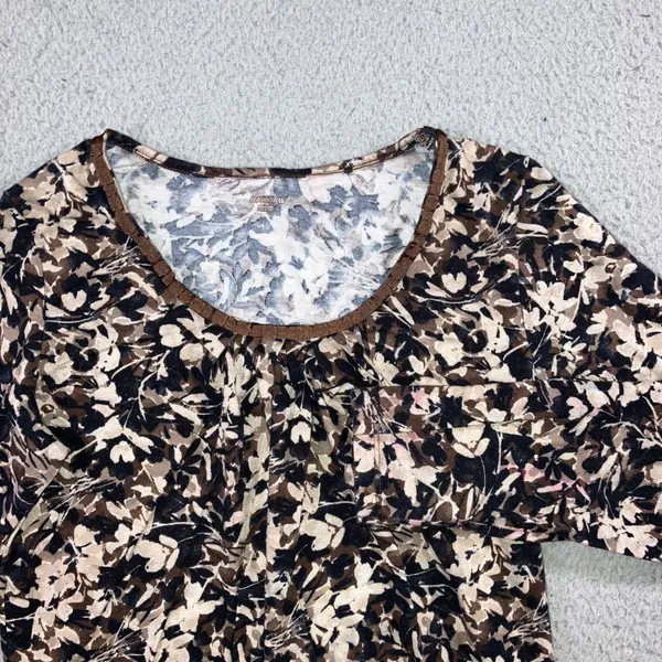 St. John's Bay Floral Cottagecore Top Small Brown‎ Scoop Neck Cotton Earthy Neutral Classic L/S - Image 2
