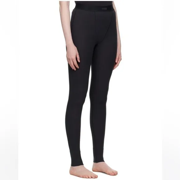 Skims M Stretch Cotton Rib‎ Leggings Black Soot Logo Waistband Loungewear NWT - Image 7