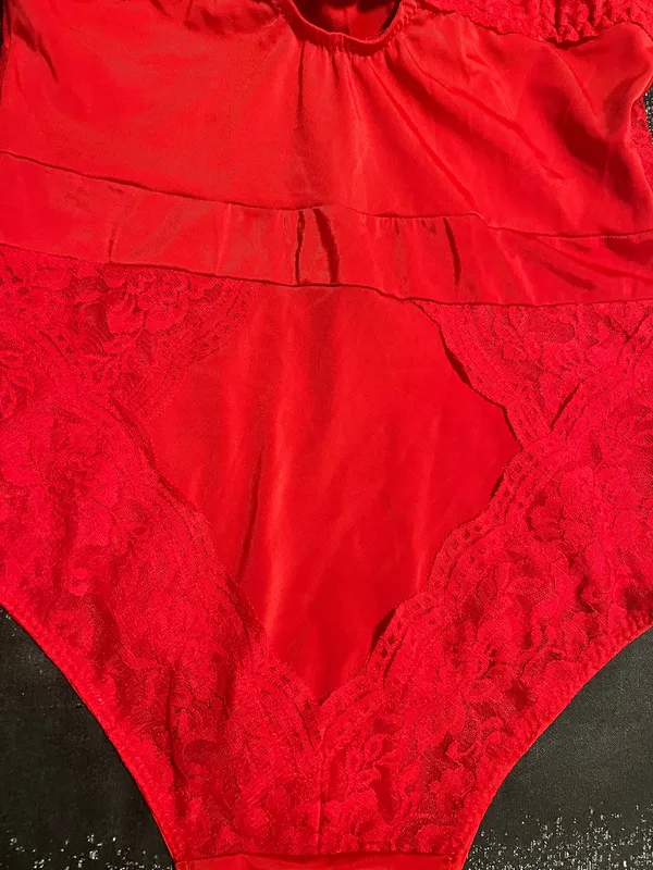 Womens medium Black Fuschia red lace-accented bodysuit-"lingerie as outerwear" - Image 8