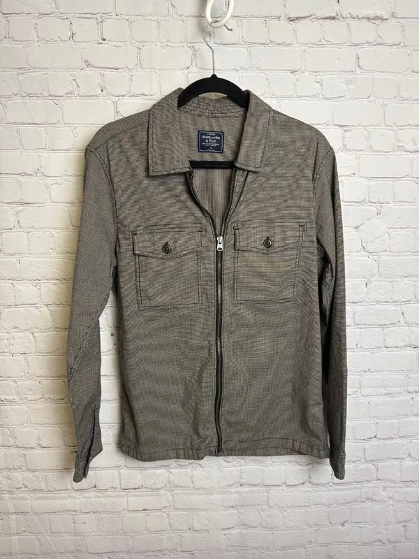 Abercrombie & Fitch full zip lightweight unisex jacket Small grey black retro - Image 2