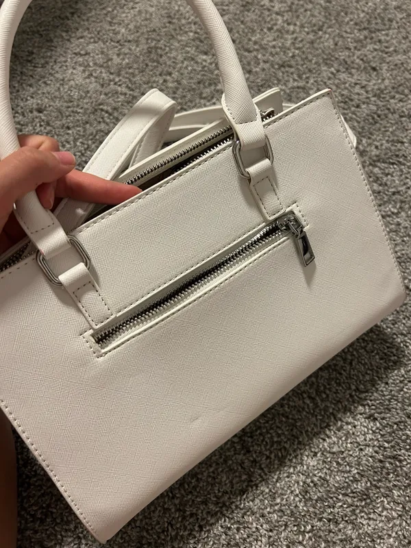 White Structured Satchel Purse Crossbody Handbag Faux Leather Classic - Image 5