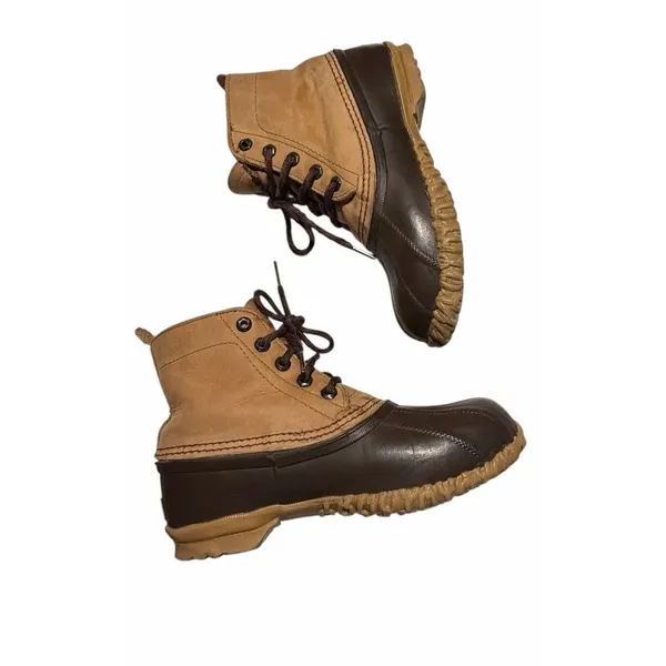 LL BEAN Women's Brown Leather Uninsulated Duck Bean Boots Sz 7 Rain Snow Winter - Image 5