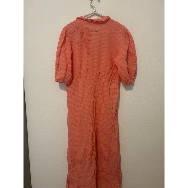 Johnny Was Size Medium Midi Dress Orla Puff Sleeve Embroidered Orange Preppy - Image 15