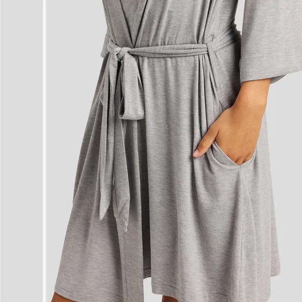 Cozy Earth Bamboo Stretch-Knit Kimono Robe in Gray - Image 4