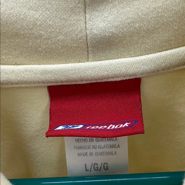 Vintage Reebok Mock Neck Pale Yellow Embroidered Horseshoe Logo Sweatshirt Large - Image 11
