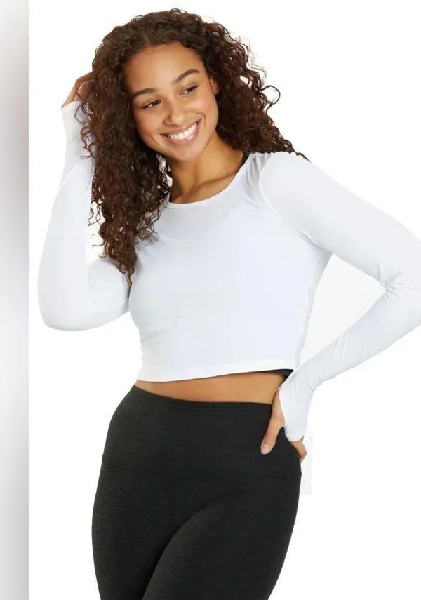 NWT Beyond Yoga Performance Knit Resilient Cropped LS - Lunar White - XS - Image 4