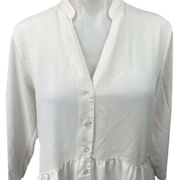 Dorothy Perkins White V-Neck Button Down Peplum Top Tunic Shirt Blouse Size 8 - Image 3