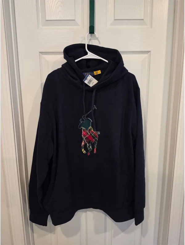 NWT Polo by Ralph Lauren Navy Big Pony Men’s Hoodie With Patchwork Size-XL - Image 2
