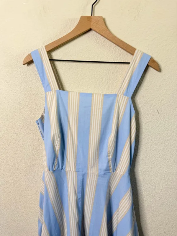 Summersalt Anthropologie The Coastal‎ Poplin Tie Waist Midi Dress Stripe Size L - Image 4