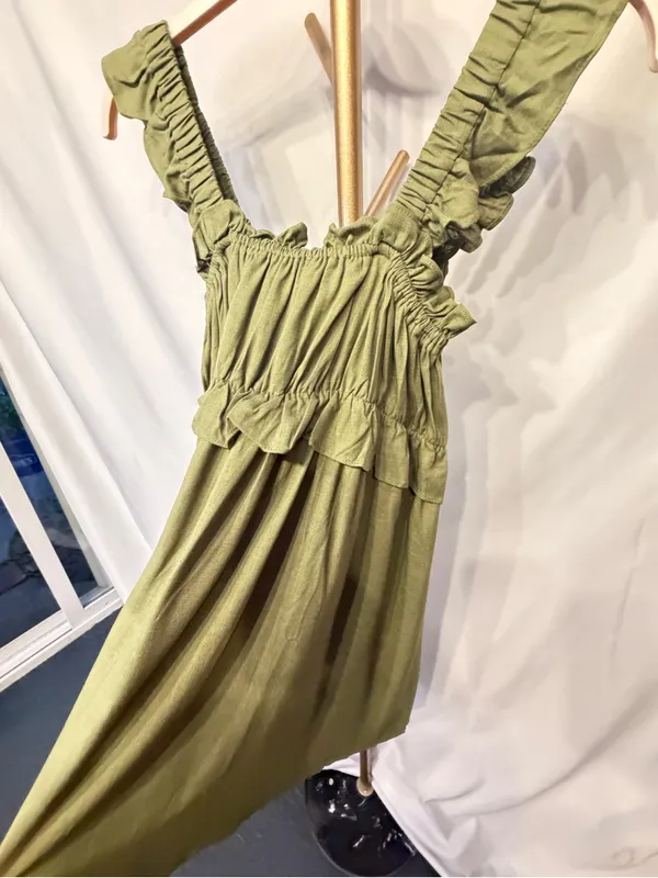 Petal & Pup- NWT- Orion Frill Strap Mini Dress - Olive Small - Image 6
