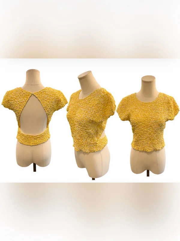 Lulus Yellow Textured Open Back Crop Top Size Large - Image 5