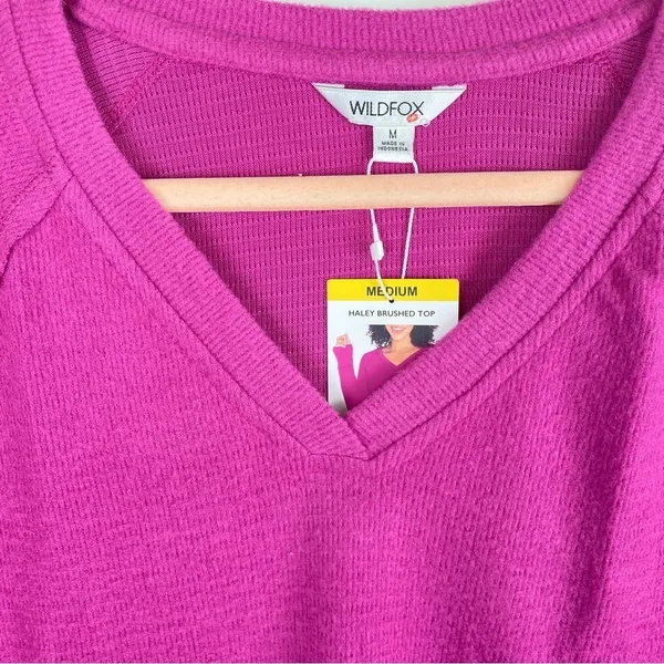 NWT Wildfox Pink Brushed Waffle Knit Sherpa Pullover Sweater Medium - Image 6