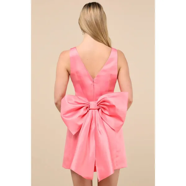 Lulu's Charming Celebration Pink Taffeta Bow Mini Dress Size Medium NWT $79 - Image 4