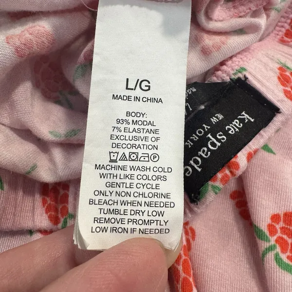 Kate Spade NY Strawberry Print Pajama Set 2 Piece Short Sleeve Pants Size L Pink - Image 13