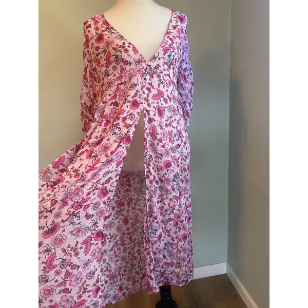 Torrid Pink Floral Chiffon Maxi Kimono Cover Up Metallic 1 xl boho dainty whimsi - Image 3