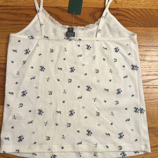 Wild Fable Floral Print Tank Top - Cream and Blue - Image 2
