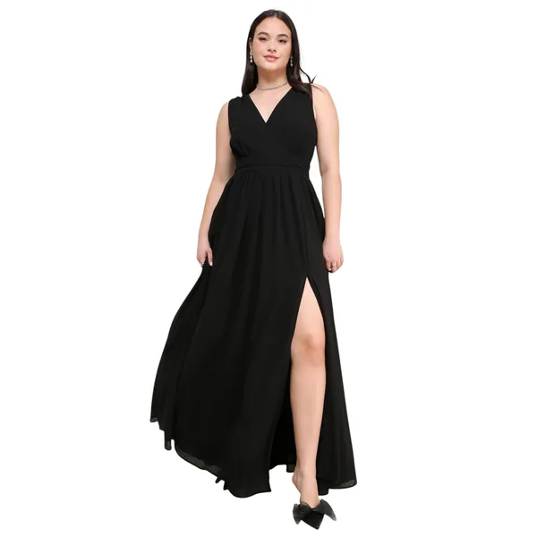 Lulus Thoughts of Hue Black Surplice Maxi Dress size Large NWT - Image 2