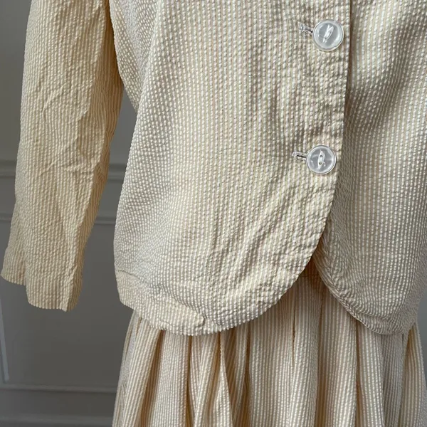 Vintage 50s Yellow Seersucker Stripe Blouse Skirt Outfit Mix and Match XS - Image 4