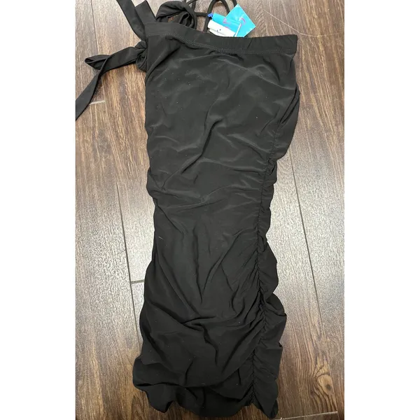 NWT Symphony Black Ruched Halter Bodycon Dress Snake Textured‎ Panel Size M - Image 3