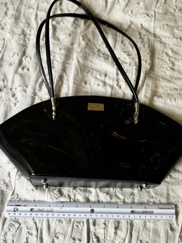 Beijo Black Patent Dome Shoulder Bag with Gold Plaque - Image 4
