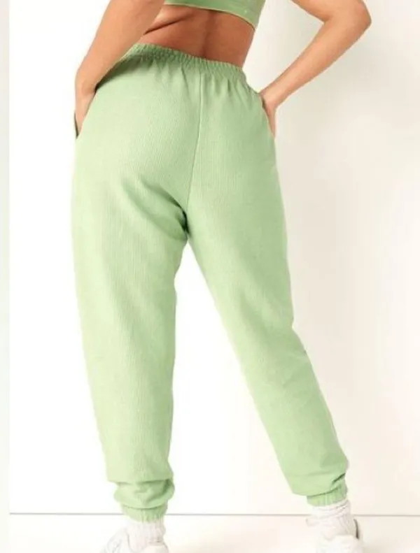 Green ribbed Fleece High Waist Jogger - Image 2