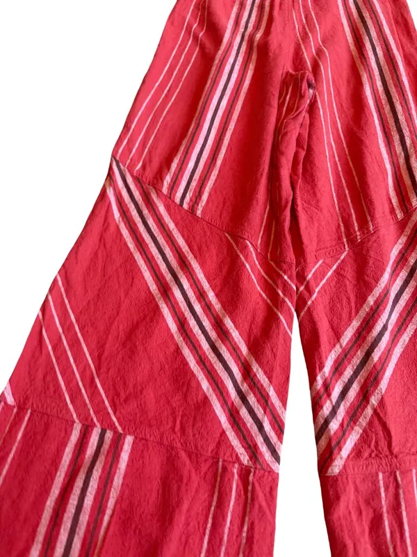 Urban Outfitters Red Striped Wide Leg Linen Pants Cargo Bohemian X-Small Women's - Image 10