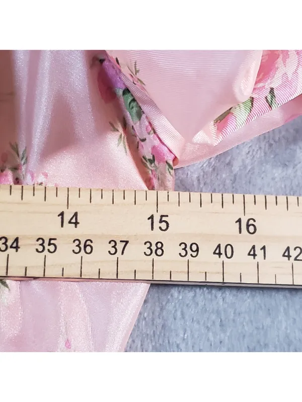 LoveShackFancy Pink Floral V-Neck Puff Sleeve Belted Satin Mini Dress 6 - Image 6