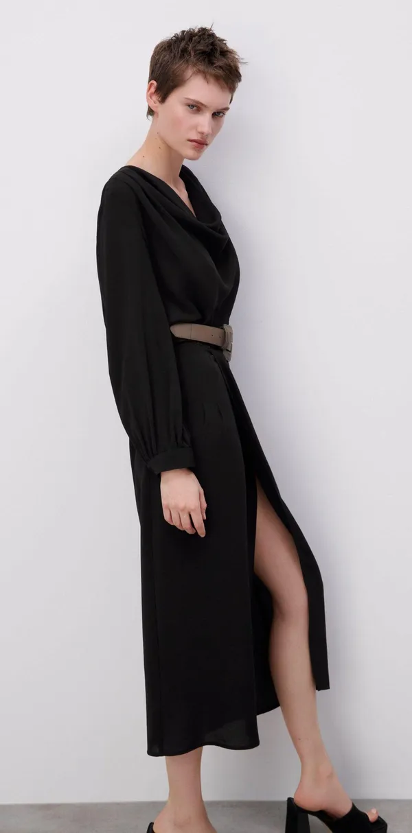 ZARA Black Belted Long Sleeve Grunge Midi Dress - Image 7