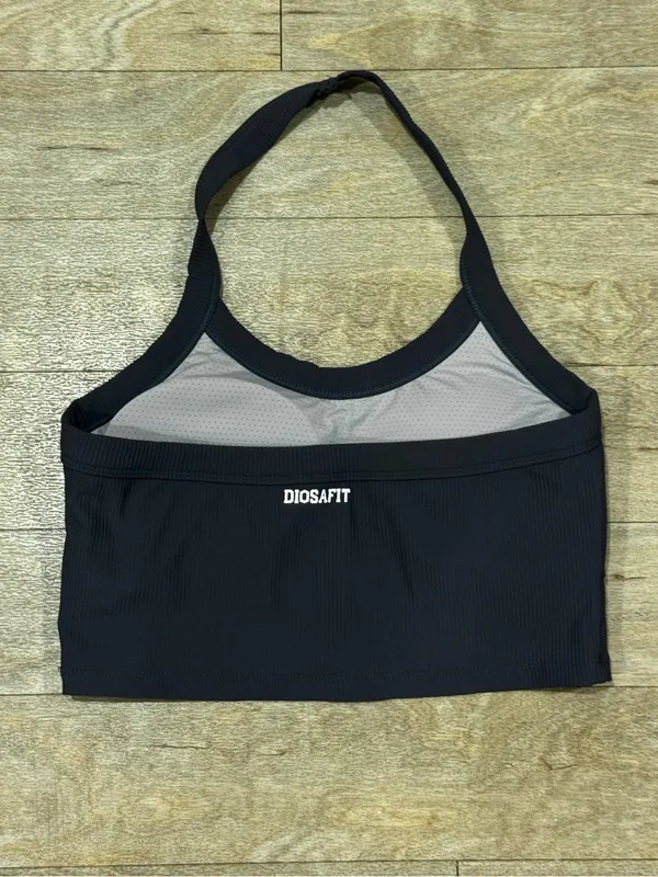 Diosa Fit Ribbed Halter Sports Bra Dark Grey Size Medium - Image 2
