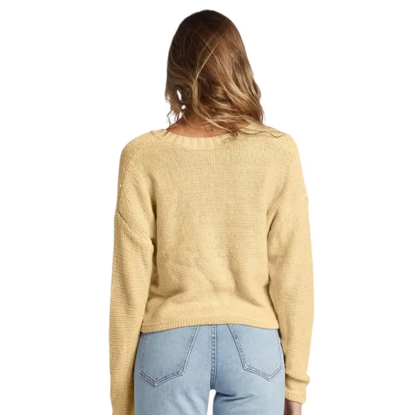 Billabong Womens Henley Sweater Butter Yellow Slouchy Knit Beachy Coastal Large - Image 9