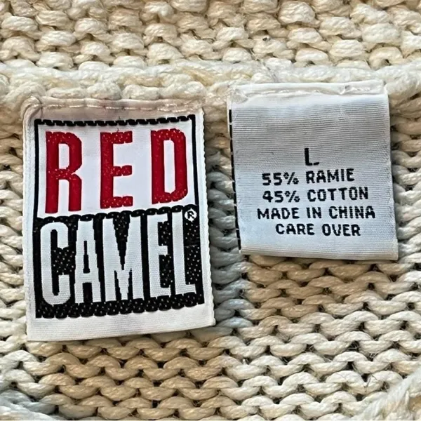 Red Camel Llama Novelty Cardigan Sweater Womens Large Cream Brown Vintage‎ Ramie - Image 8