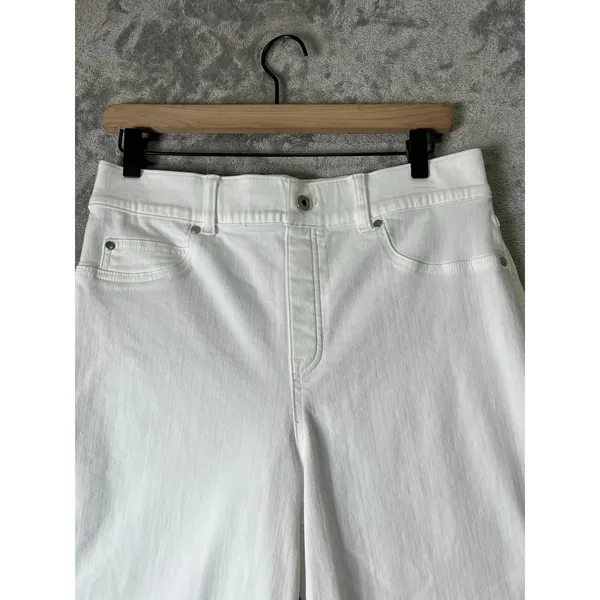 SPANX shape Every Wear Cropped Wide Leg Pull-On Jeans White Large Stretch Denim - Image 2