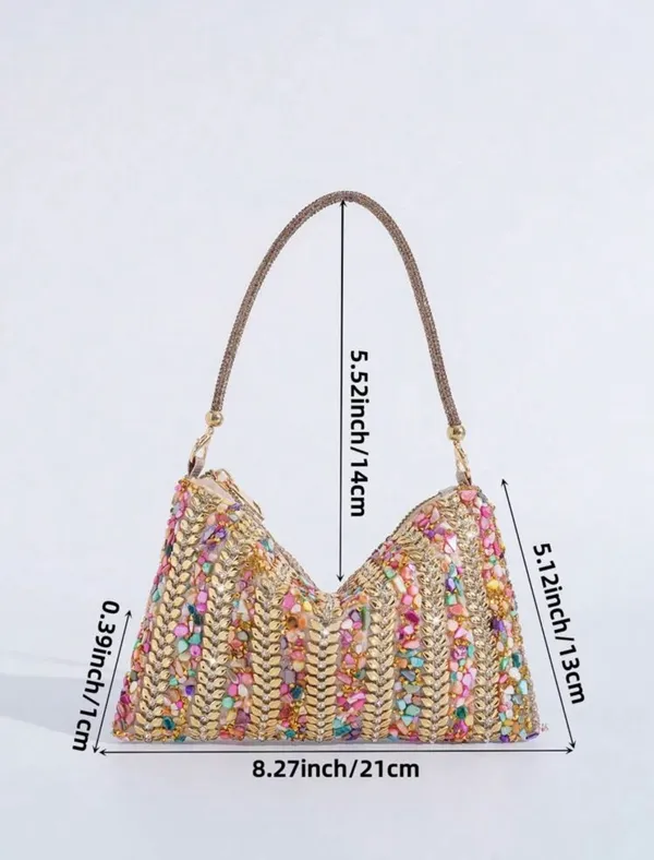 Multicolor Gold Rhinestone Handbag Purse - Image 3