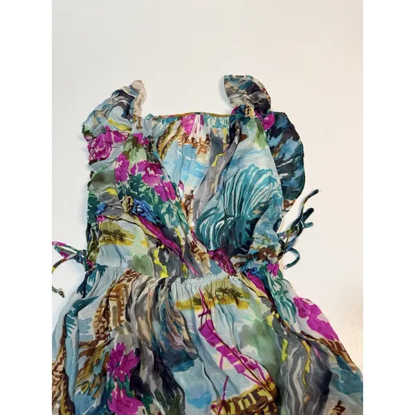 Anthropologie V-Neck Flutter-Sleeve Colorful Tropical Print Dress Xs - Image 7