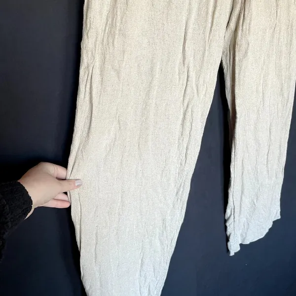 a new day linen blend tan wide leg pleated front‎ pants women's size 4 trousers - Image 4