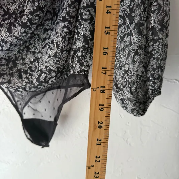 Abercrombie Fitch Black Floral Off Shoulder Long Sl Bodysuit S Feminine Coquette - Image 8