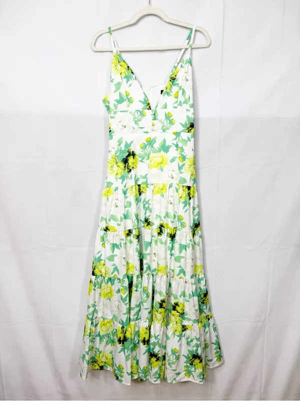 Beulah Style Floral Tiered Maxi Midi Dress White Green Yellow Boho Bohemian - Image 3