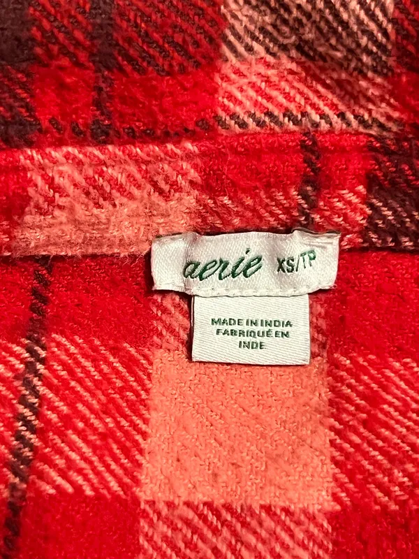 Womens XS Aerie Oversized Button Down Red Plaid Flannel Shirt - Image 8