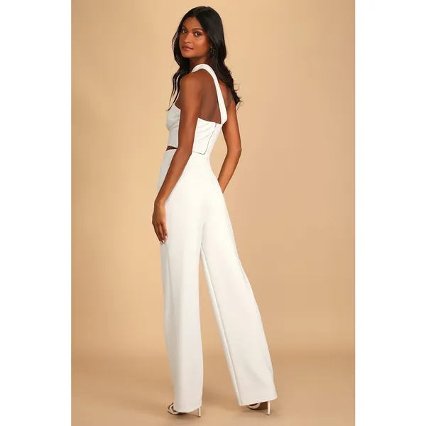 NWT Lulus Flaunt It Like That White One-Shoulder Two-Piece Jumpsuit Party Size M - Image 3