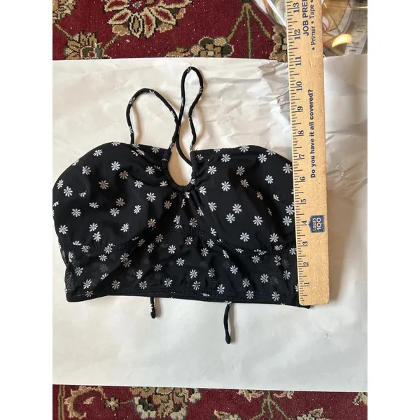 Gilly Hicks Black Daisy Floral Mesh Halter Bandeau Top Keyhole‎ Medium - Image 6
