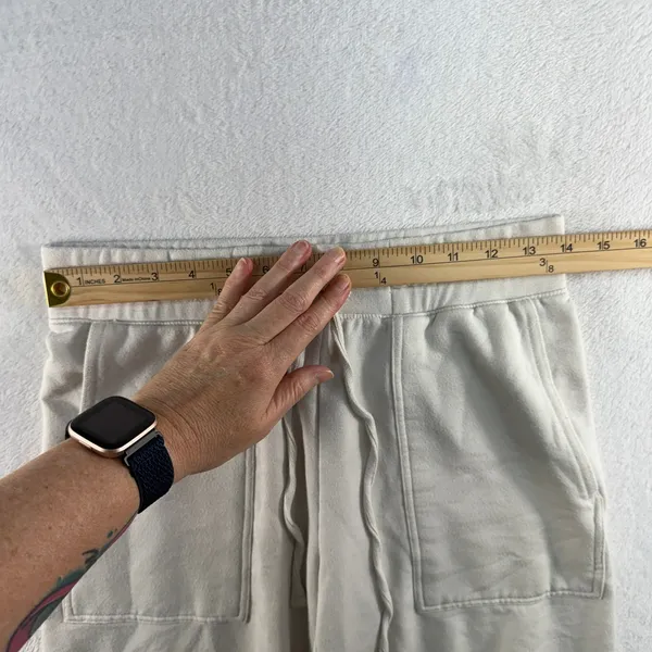 Quince S Small SuperSoft Fleece Cropped Wide Leg Pants Drawstring Off-White - Image 11