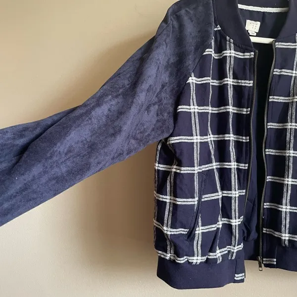 A New Day‎ blue plaid faux suede sleeves jacket - Image 13