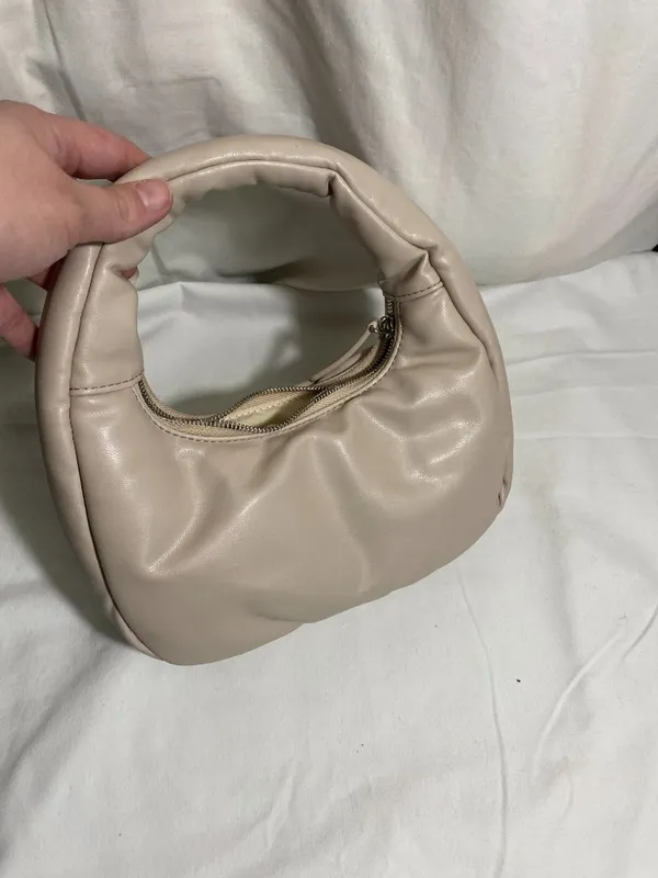 Oak + Fort Beige Faux Leather Mini Hobo Shoulder Bag Slouchy Crescent Purse - Image 3