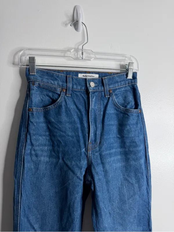 Reformation Cowboy High Rise Straight Jean Zenia Size 23 Minimalist French Girl - Image 7