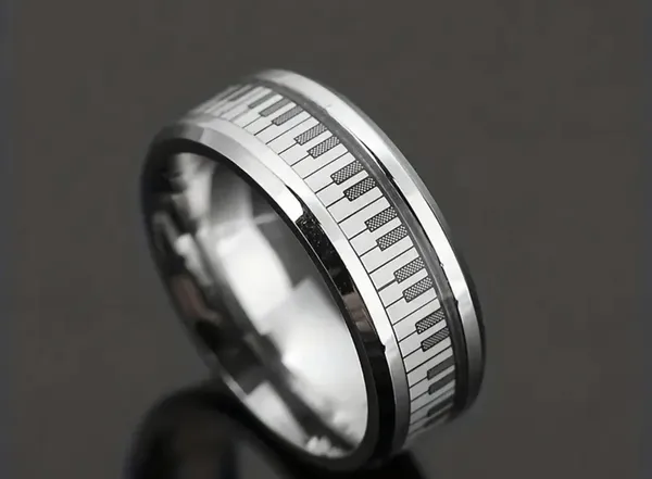 Unique 8mm Black And White Keyboard Pattern Stainless Steel Band Size 10 - Image 3